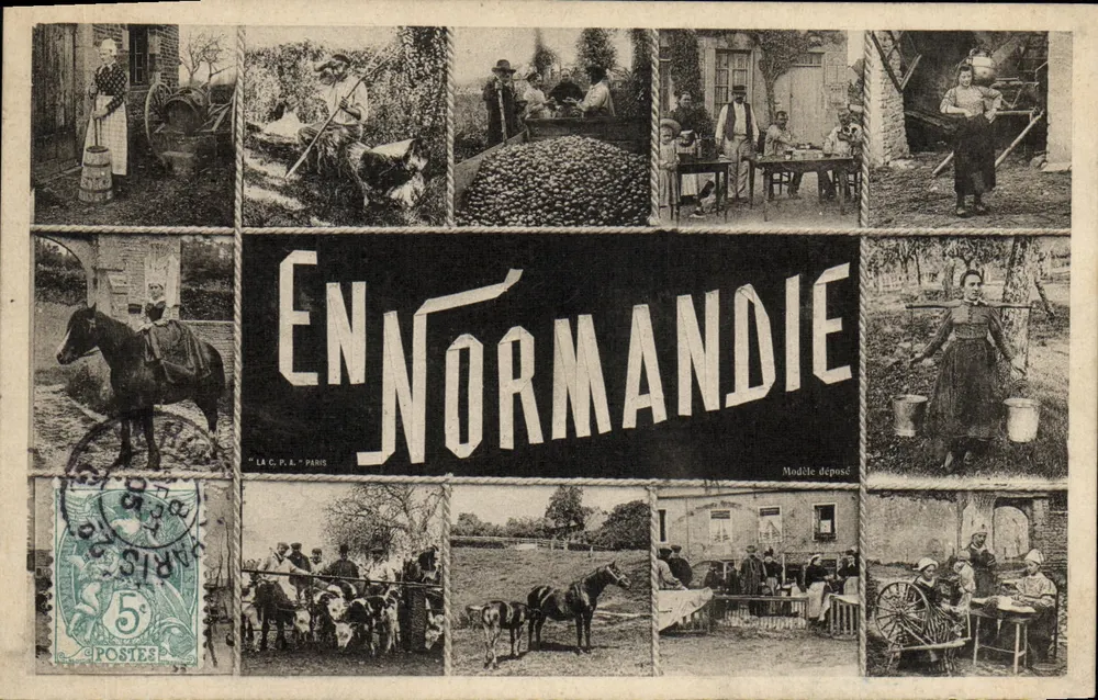 Na Normandia — collage de cenas da vida cotidiana — L.C.P.L. Paris, número de série não visível - Frente