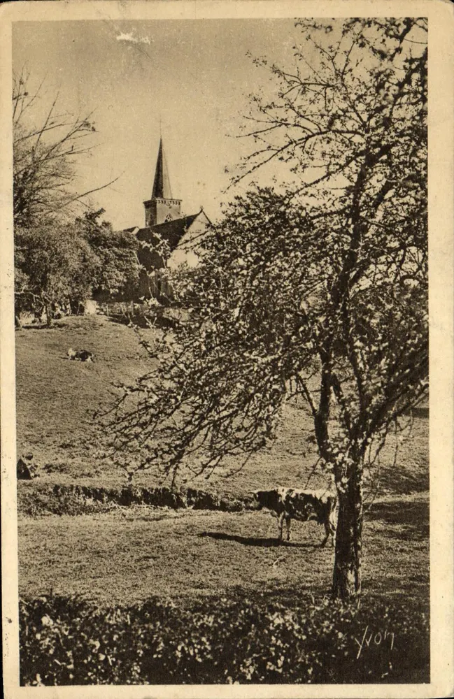 Église de Saint-Victor-sur-Ouche — vue de campagne avec vache — éditeur La Douce France, n°18 - Recto