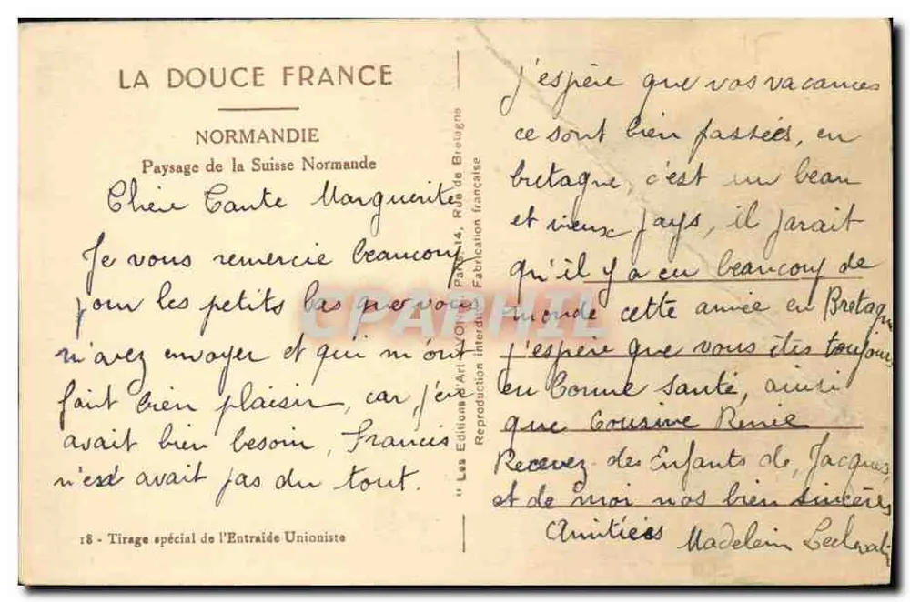 Église de Saint-Victor-sur-Ouche — vue de campagne avec vache — éditeur La Douce France, n°18 - Verso