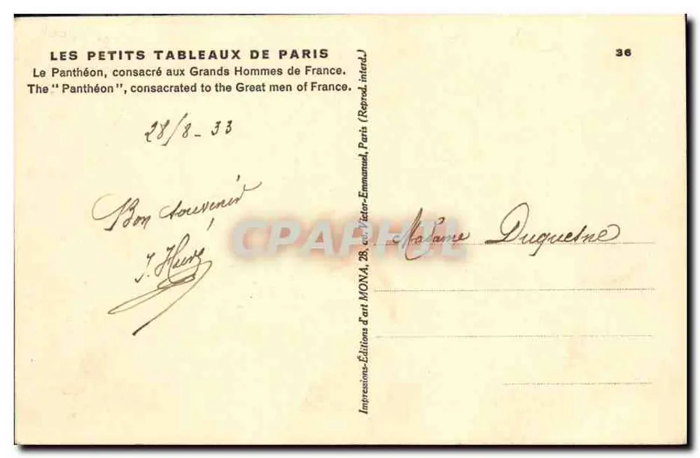 O Panteão — Paris — Mona - Verso