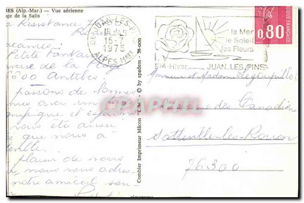 Vista aérea de Juan-les-Pins — Alpes-Maritimes — editor 'C.M.' n° 38-000 - Verso
