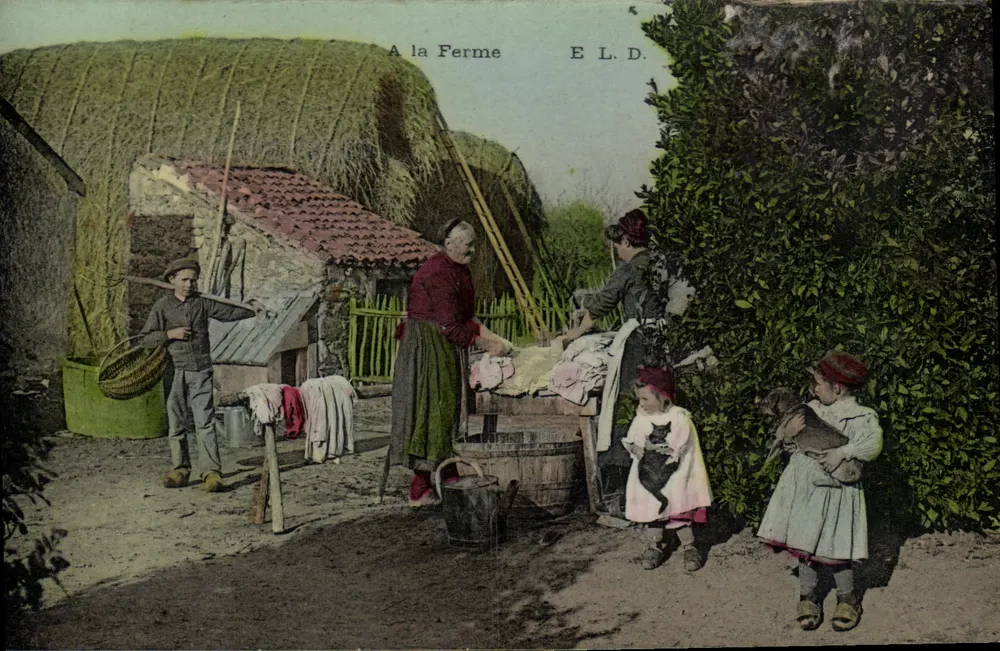 Na farmie — scena życia wiejskiego — E.L.D. - Awers