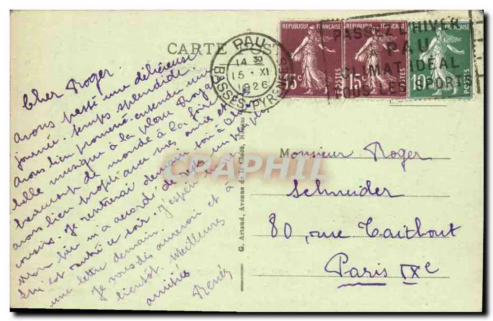 Die Pyrenäen-Kette — Panoramablick mit identifizierten Gipfeln — G. Ardant, Arcenac des Pyrénées - Rückseite