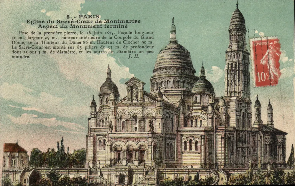 Paris — Kirche des Heiligen Herzens von Montmartre — Ansicht des fertiggestellten Denkmals — J. H. - Vorderseite