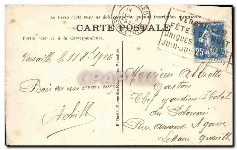 Versailles — Grandes Eaux - Bosquets des Rocailles — Editor não identificado, n° 57 - Verso