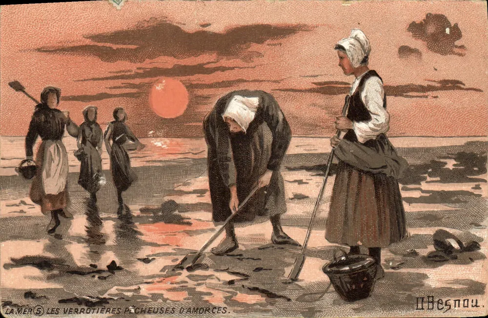 Les Verrotières pêcheuses d'Amorces — scène de pêche au crépuscule, éditeur Vespou, n°5 - Vorderseite