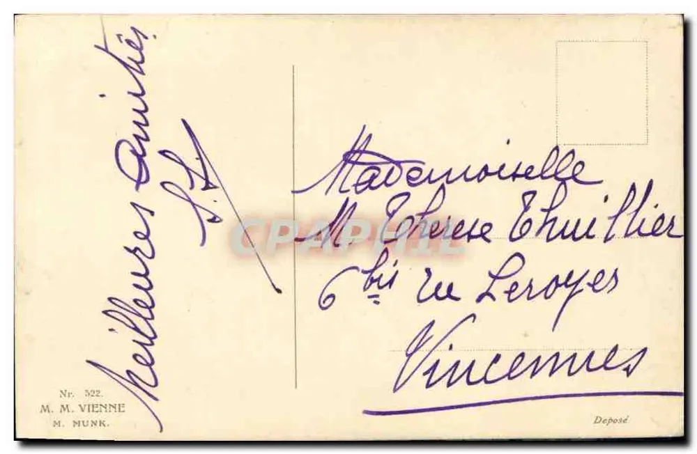 Criança em trenó — Sujeito de carta de boas-vindas — M. M. MUNK, n° 522 - Verso