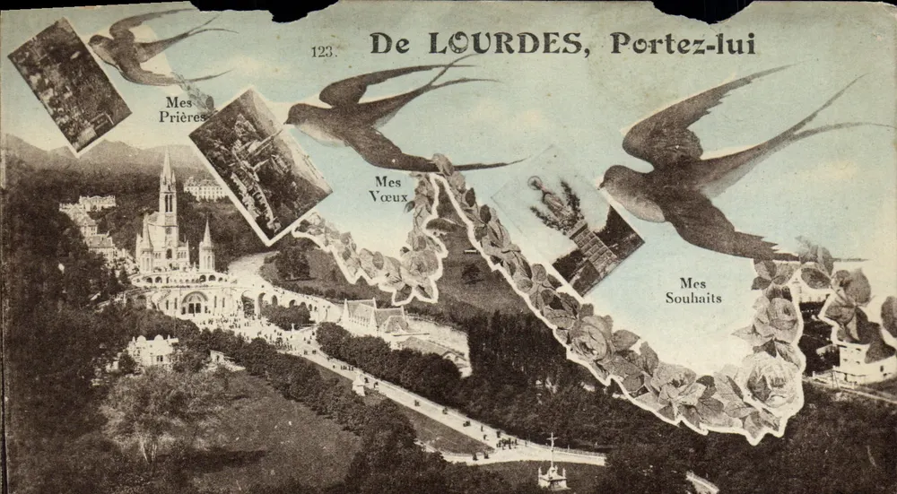 Lourdes — vue panoramique de la basilique et du sanctuaire — éditeur imprimeur non identifié, n° 123 - Vorderseite