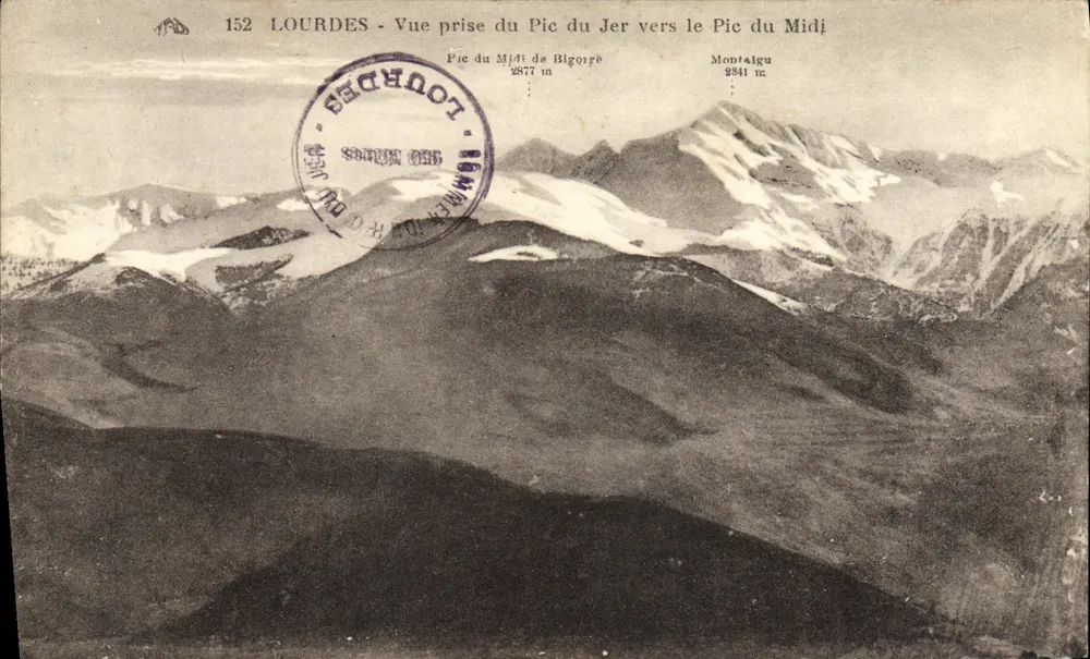 Lourdes - Ansicht vom Pic du Jer in Richtung Pic du Midi — Antike Ansichtskarte n°152, Verlag Strasbourg - Vorderseite