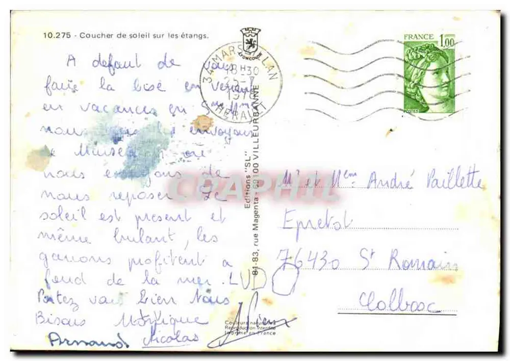 Pôr do sol sobre os lagos — 10.275 — Edições 'SL' — VILLEURBANNE - Verso