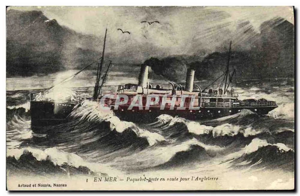 Paquebot-poste en route pour l'Angleterre — Éditeur Artaud et Nozais, Nantes, n°1 - Frente