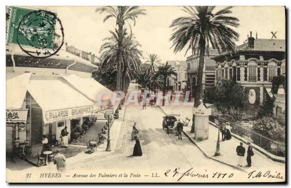 Hyères — Avenue des Palmiers und die Post — LL. — Verleger LL. - Vorderseite