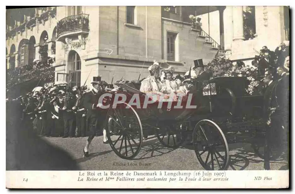Der König und die Königin Dänemarks in Longchamp (16. Juni 1907) — Cliché Léon Bonet, n°14 - Vorderseite