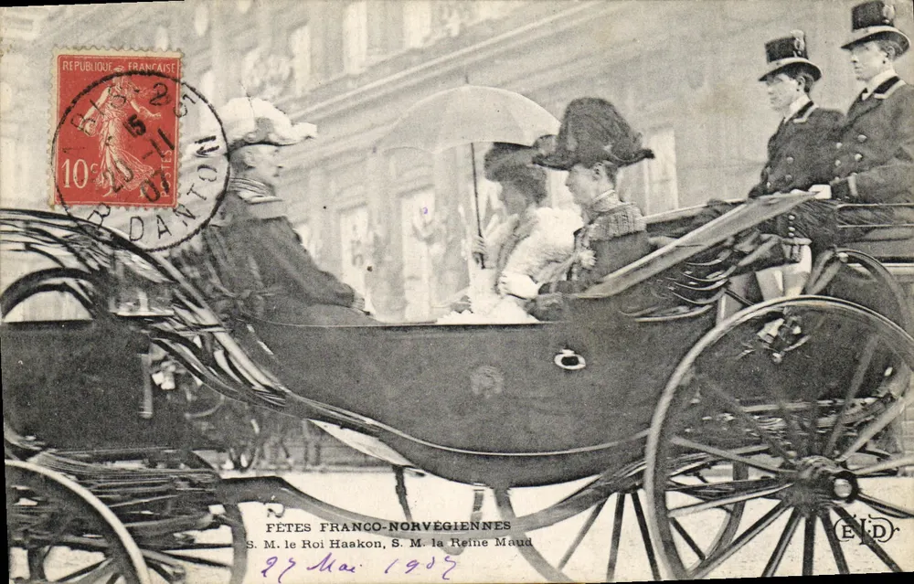Französisch-norwegische Festivitäten — Seine Majestät König Haakon, Ihre Majestät Königin Maud — Verlag E.N.D. - Vorderseite