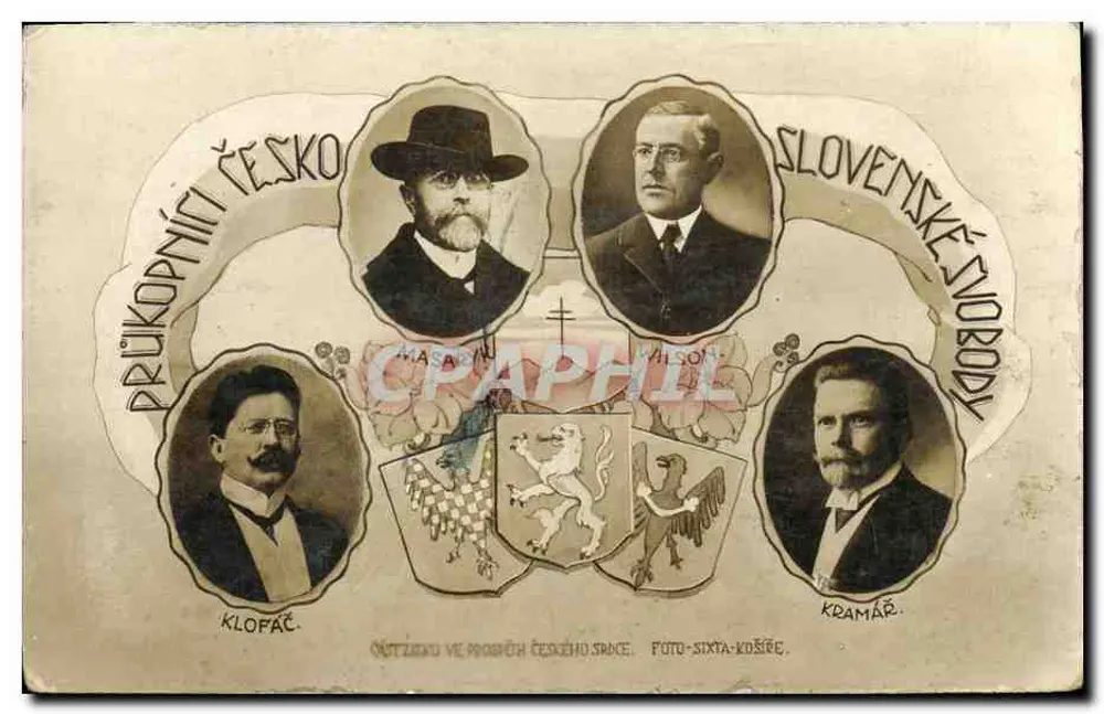 Vorgänger der Tschechischen und Slowakischen Republik — Klopáč, Masaryk, Wilson, Kramář — Verlag FOTO-SIXTA-KOŠICE - Vorderseite