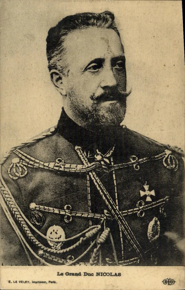 O Grande Duque NICOLAS — retrato em uniforme militar — E. LE DÉLEY, impressor, Paris - Frente