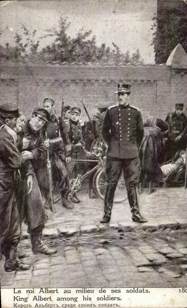 König Albert inmitten seiner Soldaten — Patriotische Ausgabe — Druckerei L. Lapusa, Paris - Vorderseite