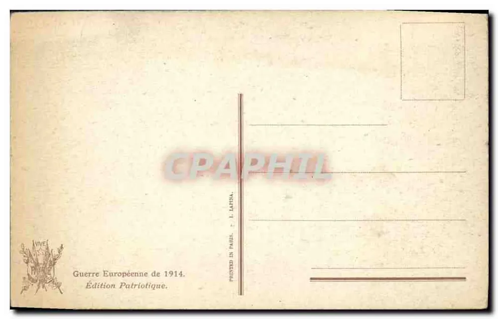 König Albert inmitten seiner Soldaten — Patriotische Ausgabe — Druckerei L. Lapusa, Paris - Rückseite
