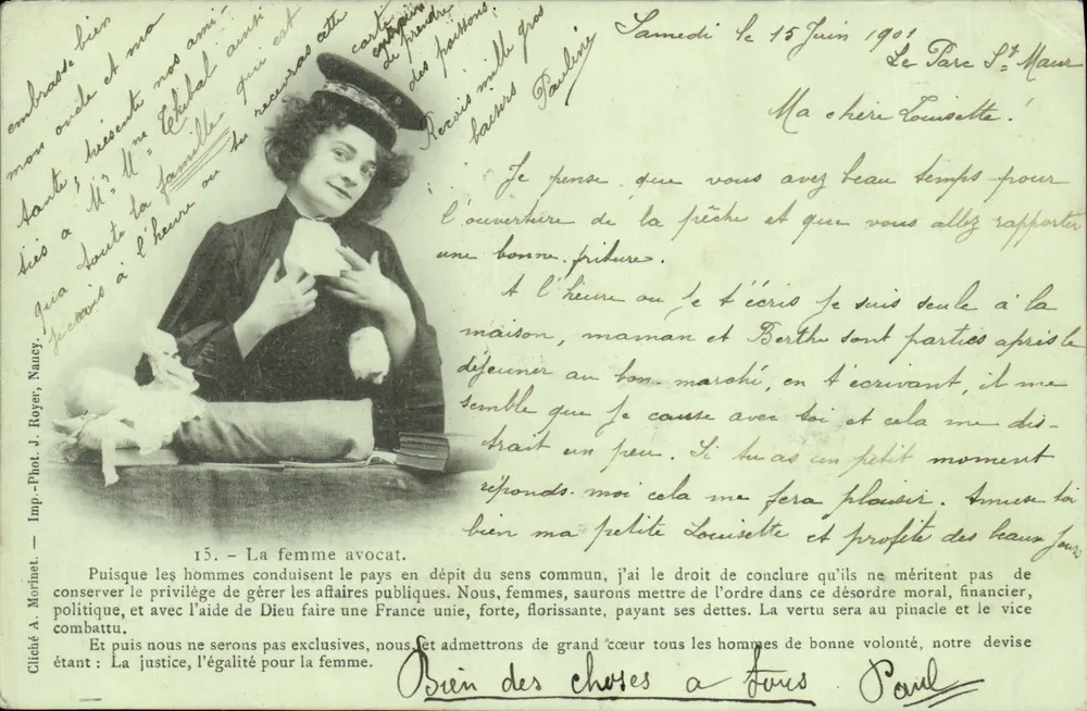 La mujer abogada — Sábado 15 de junio de 1901 — Imp. Phot. J. Roger, Nancy - Anverso