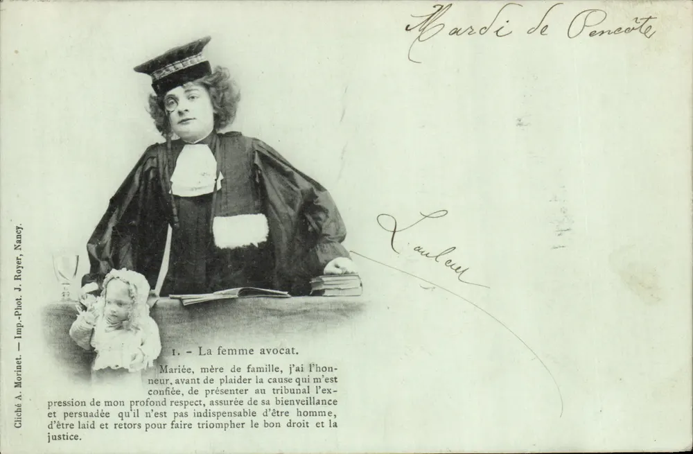 La mujer abogada — Casada, madre de familia — Cliché A. Morinet, Imp.-Phot. J. Royer, Nancy - Anverso
