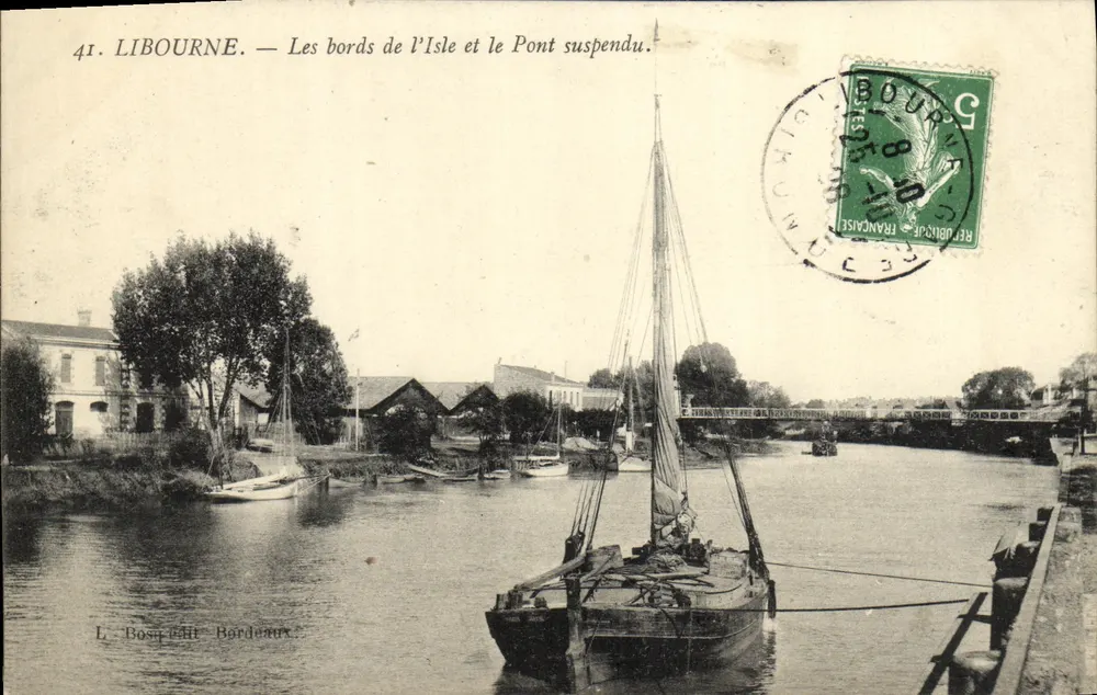 Libourne — Die Ufer der Isle und die Hängebrücke — L. Bosquet, Bordeaux, n°41 - Vorderseite