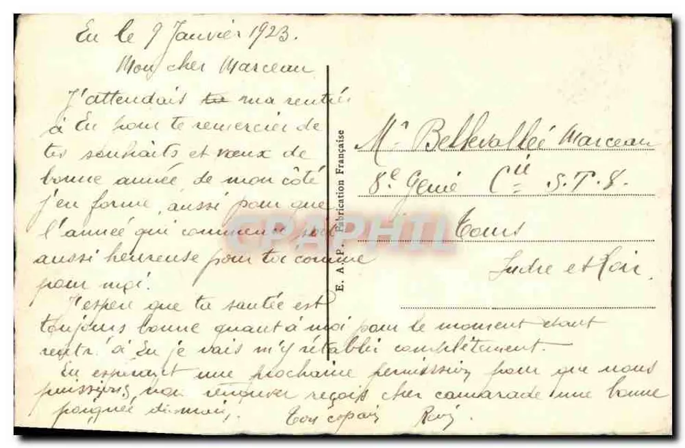 Menina em traje colorido — Carta de Boas-Vindas — E. A.P. Edição Francesa - Verso
