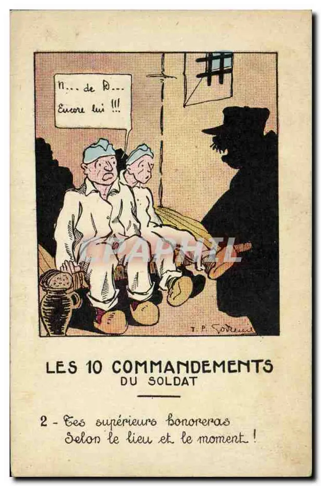 Os 10 Mandamentos do Soldado — Série de caricaturas militares — Y. P. Sorel - Frente