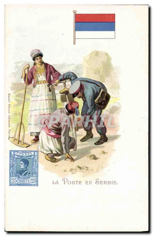 A Postagem na Sérvia — Muntili Faresa Éditions Paris — número de série não visível - Frente