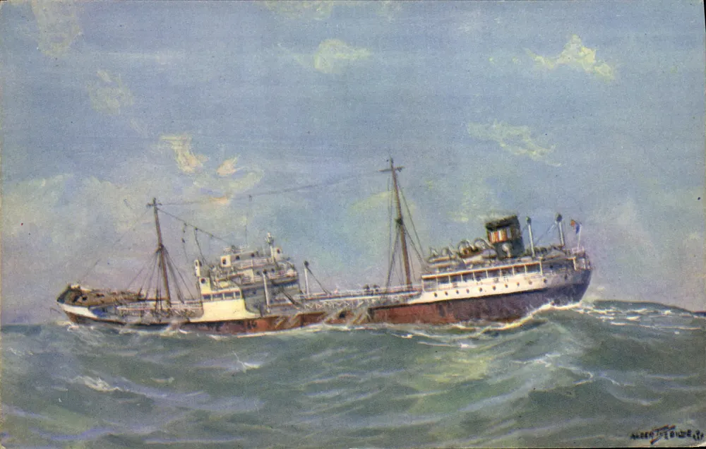 Navio petroleiro em condições difíceis no Mediterrâneo — Desenho de A. Sebille — Comité National de l'Enfance, Paris - Frente