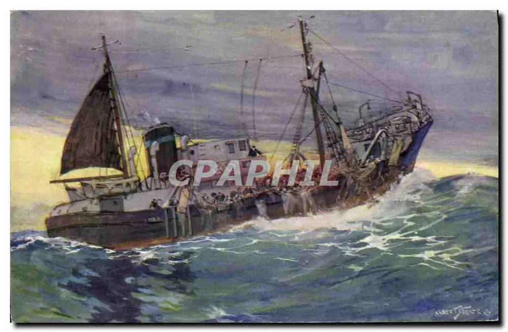 Großes Fischereiboot, das seine Netze einholt — Zeichnung von A. Sebille — COMITÉ NATIONAL DE L'ENFANCE - Vorderseite