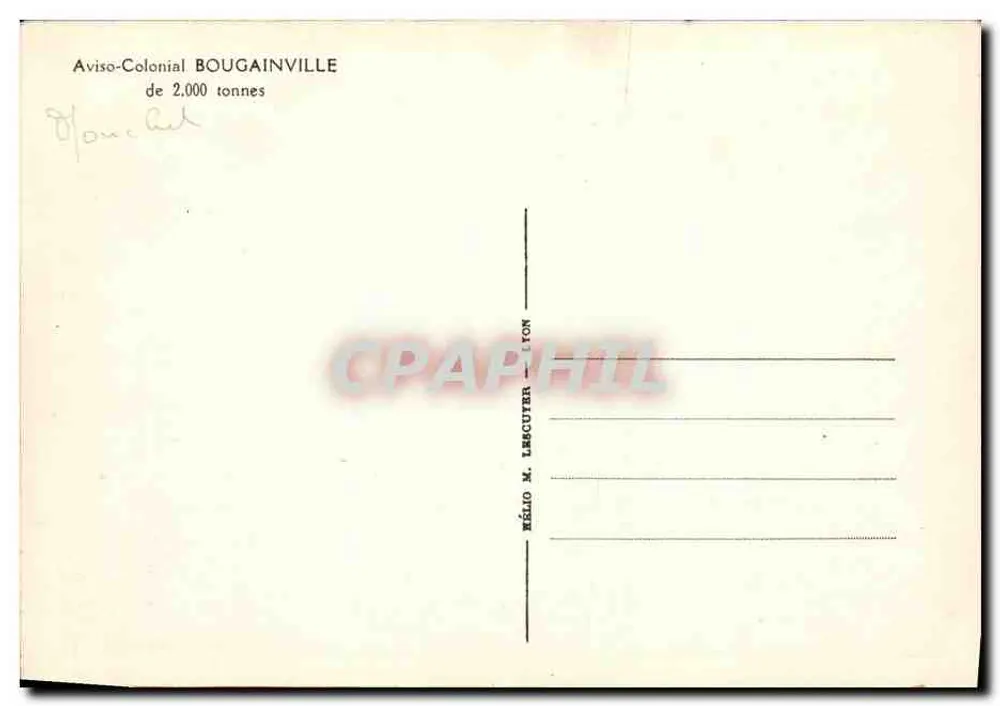 Aviso-Colonial BOUGAINVILLE — 2.000 Tonnen — Verlag Mélìo M. Lescutter - Lyon - Rückseite