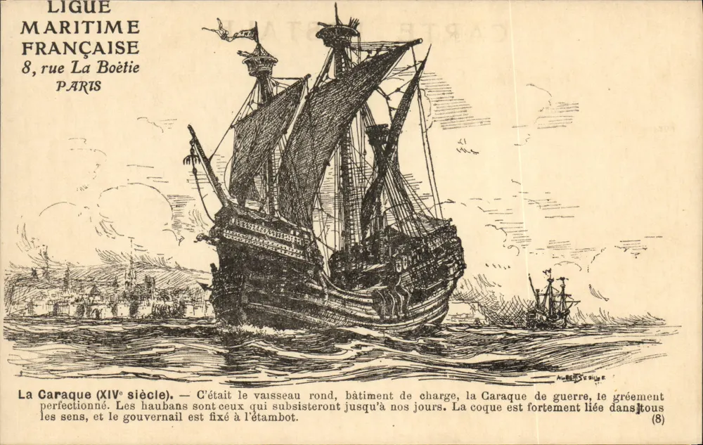 Caraque (século XIV) — Ligue Maritime Française, 8 rue La Boétie, Paris - Frente