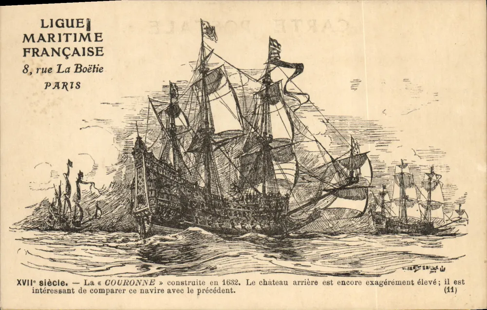 Navio « Couronne » — Século XVII — Ligue Maritime Française, 8 rue La Boétie, Paris - Frente