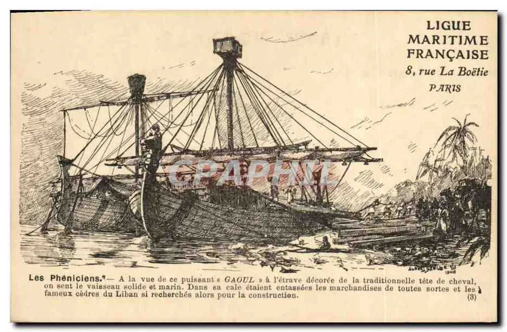 Os Fenícios — O navio « Gaoul » — Ligue Maritime Française, 8 rue La Boétie, Paris - Frente