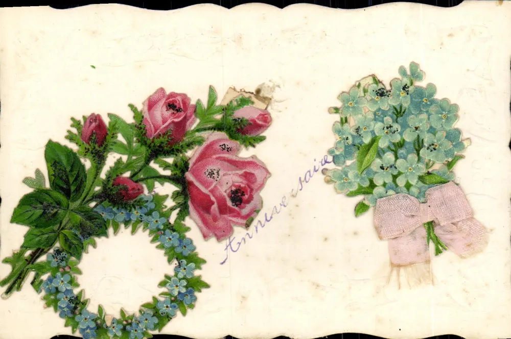 Arranjos de rosas e esqueceme-não — Anneve saïa — editor desconhecido - Frente