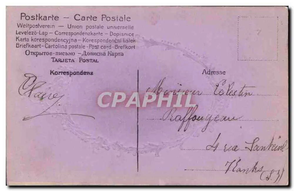 Violets — bouquet dans cadre ornemental — éditeur inconnu - Verso
