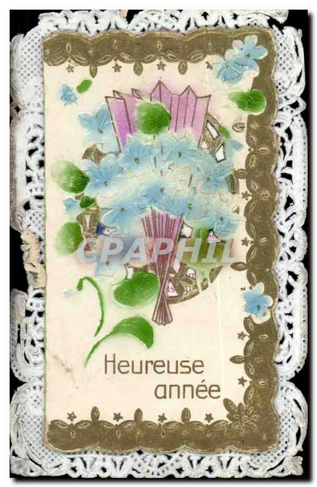 Arranjo de flores — 'Feliz ano' — Carta postal decorativa - Frente