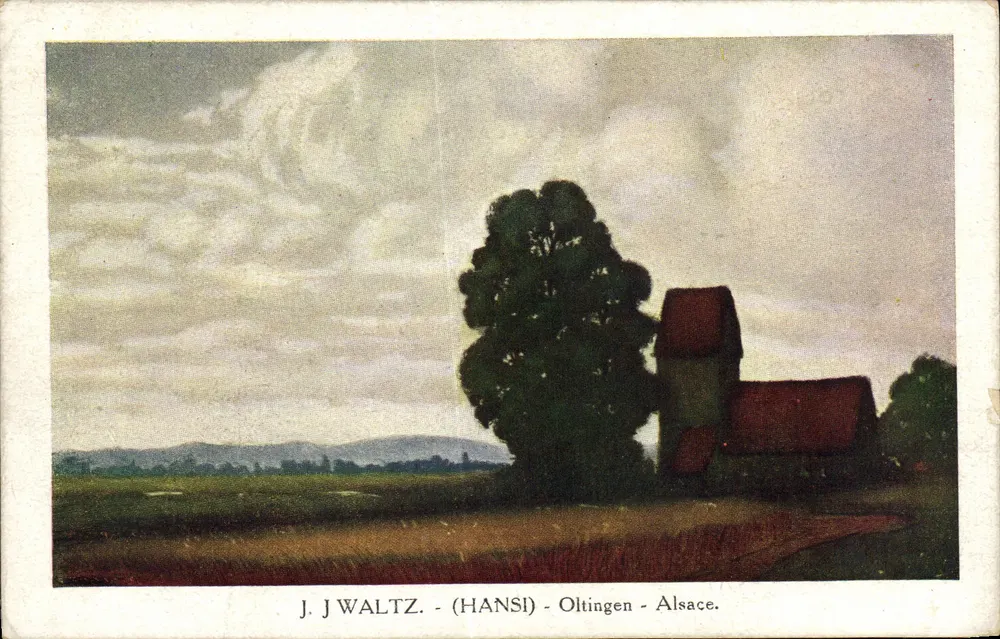 Oltingen - Elsass — ländlicher Landschaft mit Baum und Haus — J. J Waltz (Hansi) - Vorderseite