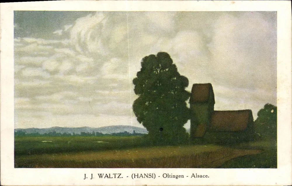 Oltingen - Elsass — Landschaft mit Baum und Scheune — J. J. Waltz (Hansi) - Vorderseite