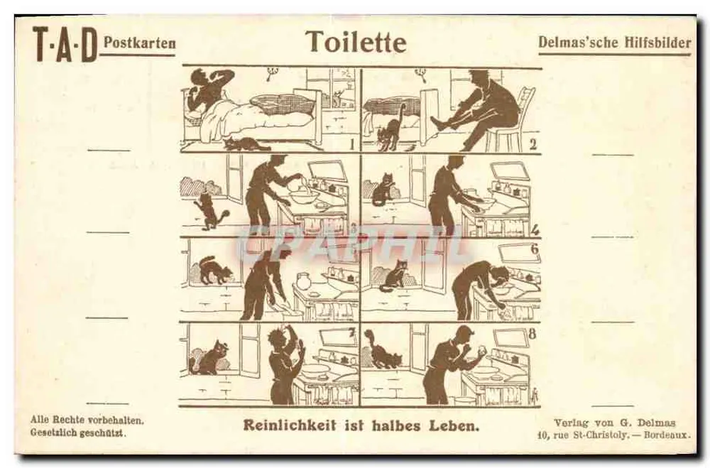 Toilette — Serie de 8 ilustraciones — Delmas'sche Hilfsbilder - Anverso