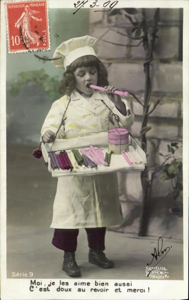 Mädchen in Kochkleidung, die Lollipops verkauft — Serie 9 — Semeuse de Bonheur - Vorderseite