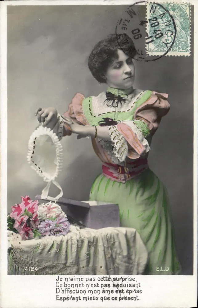Frau mit Hut — poetischer Text — E.L.D. n°4124 - Vorderseite