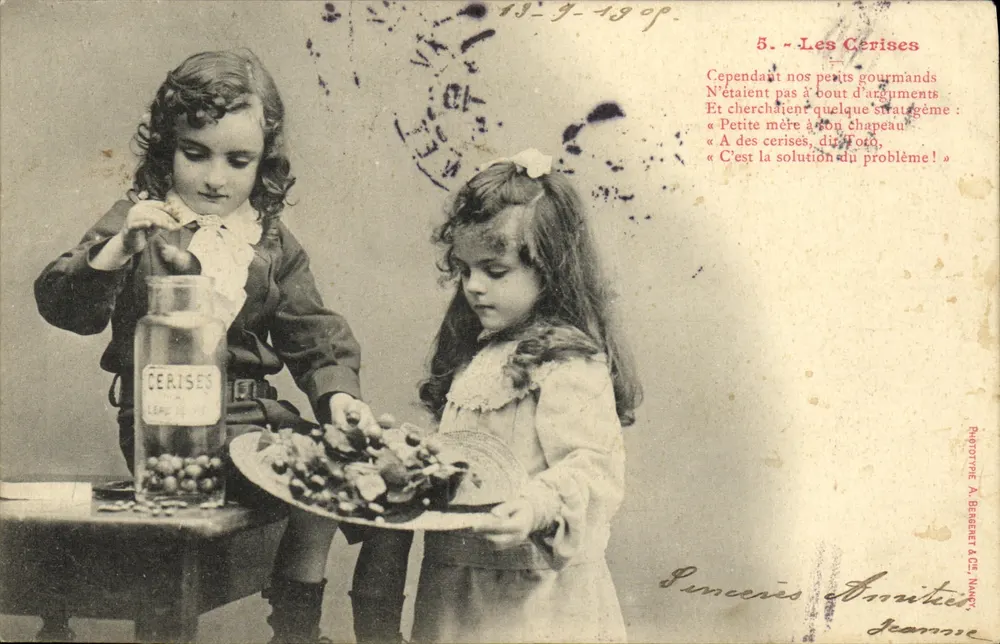 Zwei Kinder mit Kirschen — Fotograf A. Bereret & Cie, Nancy — n°5 - Vorderseite