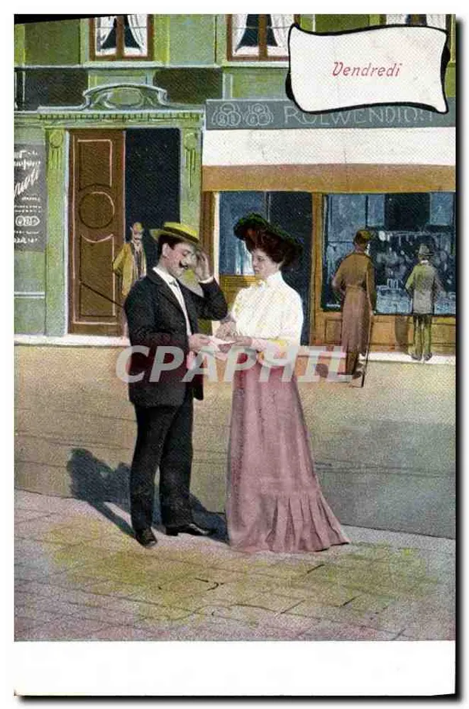 Un homme et une femme sur une rue — scène de rue — éditeur Union postale universelle, série 254 - Recto