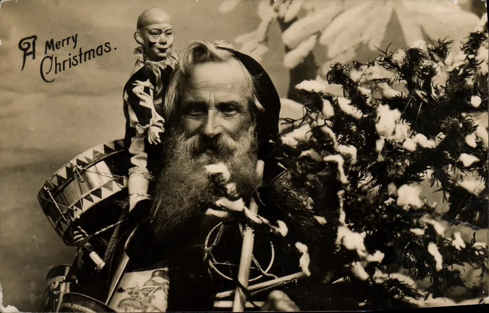 Weihnachtsmann mit Puppe — gedruckte Ansichtskarte — Max Etlinger & Co. Ltd., London, Serie 7212 - Vorderseite