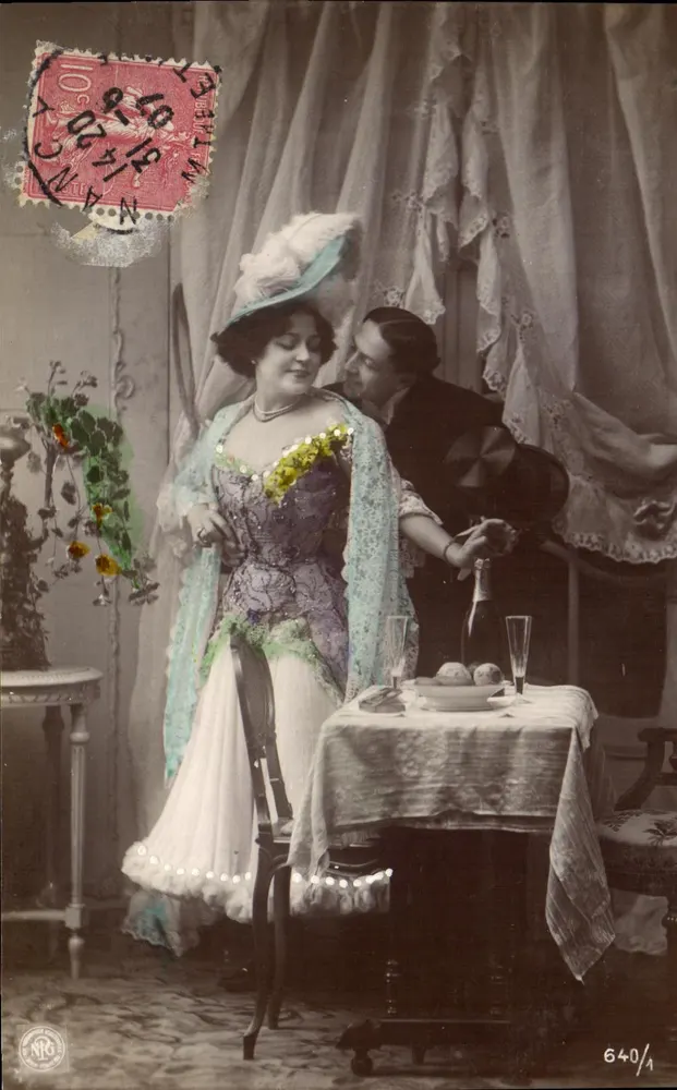 Scène de soirée — couple élégant — N° 640/1, éditeur NPG, Nancy - Recto