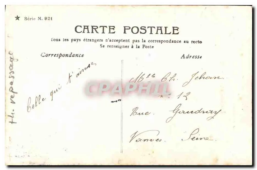 Die Wäscherin — Die erste Besichtigung konnte nur die eines hübschen jungen Mannes sein — Ladrey-Disdéri, Paris, Serie N. 921 - Rückseite
