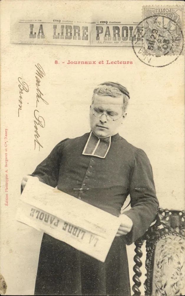 Priester, der eine Zeitung hält — La Libre Parole — Phototypie-Edition A. Bergeret et Cie, Nancy - Vorderseite