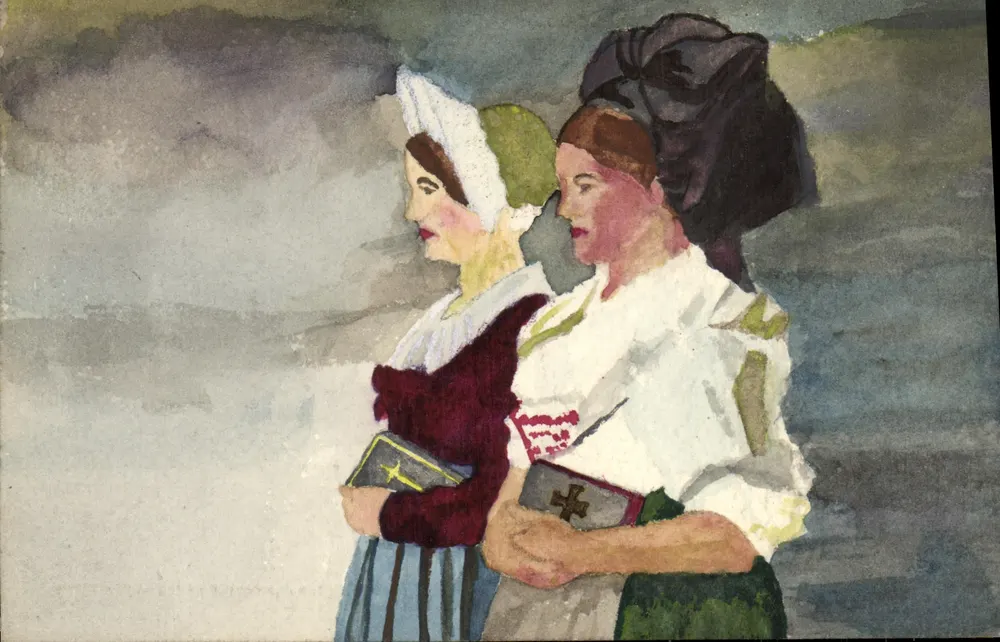 Zwei Frauen im traditionellen Kleid — Aquarellillustration — Universal Postal Union, Nr. 18 - Vorderseite