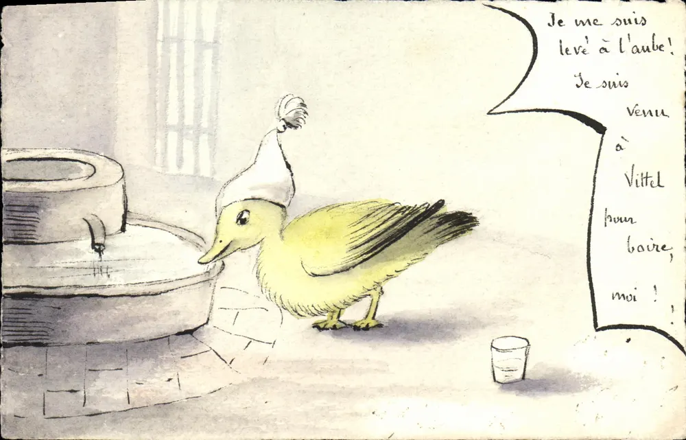 Pato em Vittel — desenho humorístico — editor não visível - Frente